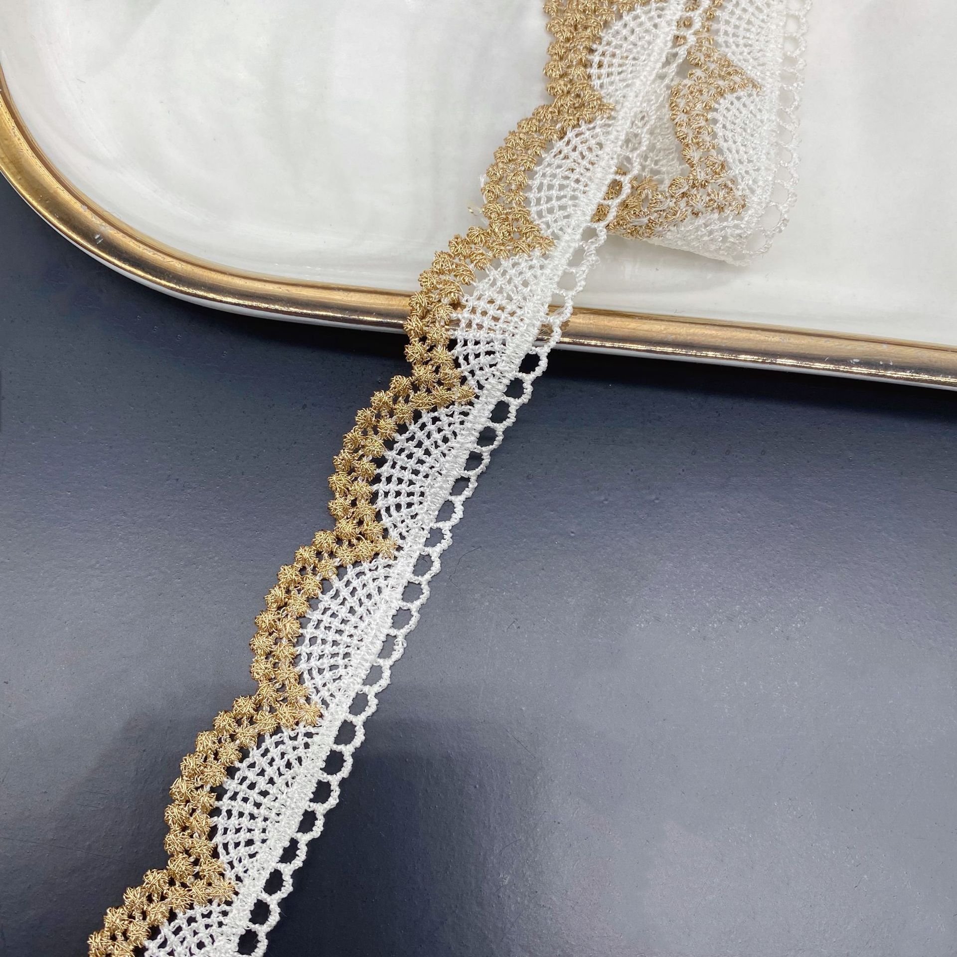 20 yards/packing width 21 mm black White gold Water Soluble semicircle Lace Trimming Polyester bar code Lace ribbon for dress