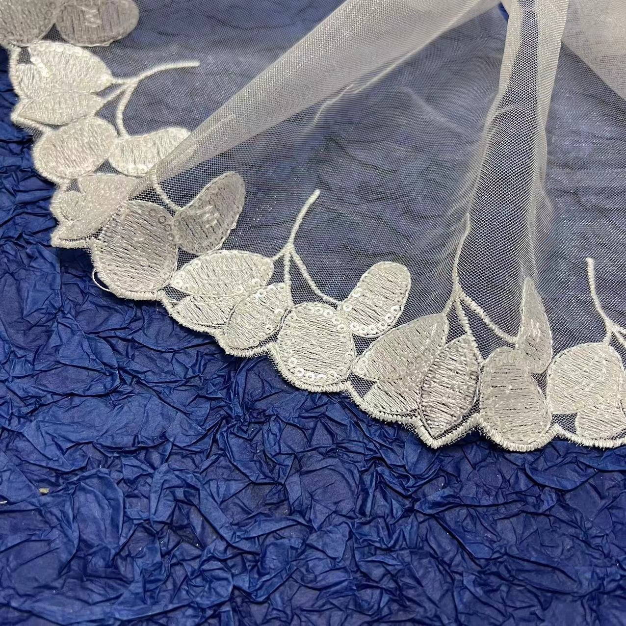 custom china factory price embroidery tulle fabric sequin lace trim for wedding dress