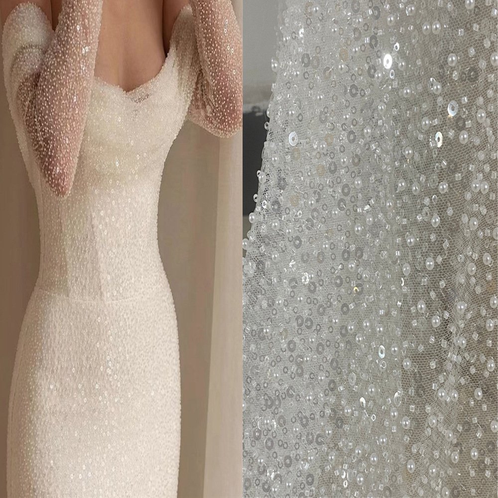 China Factory Direct Sale Latest African Bridal Lace Fabric Sequin Beaded Embroidery