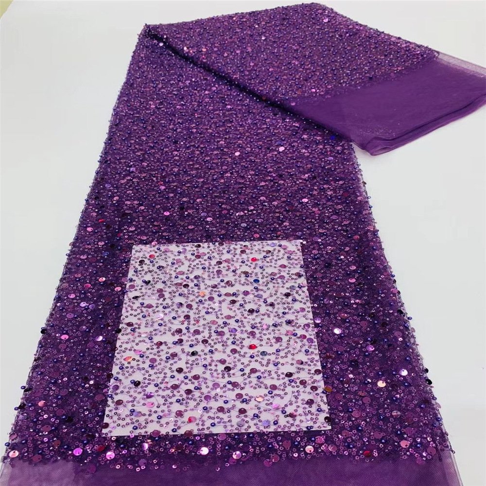 China Factory Direct Sale Latest African Bridal Lace Fabric Sequin Beaded Embroidery