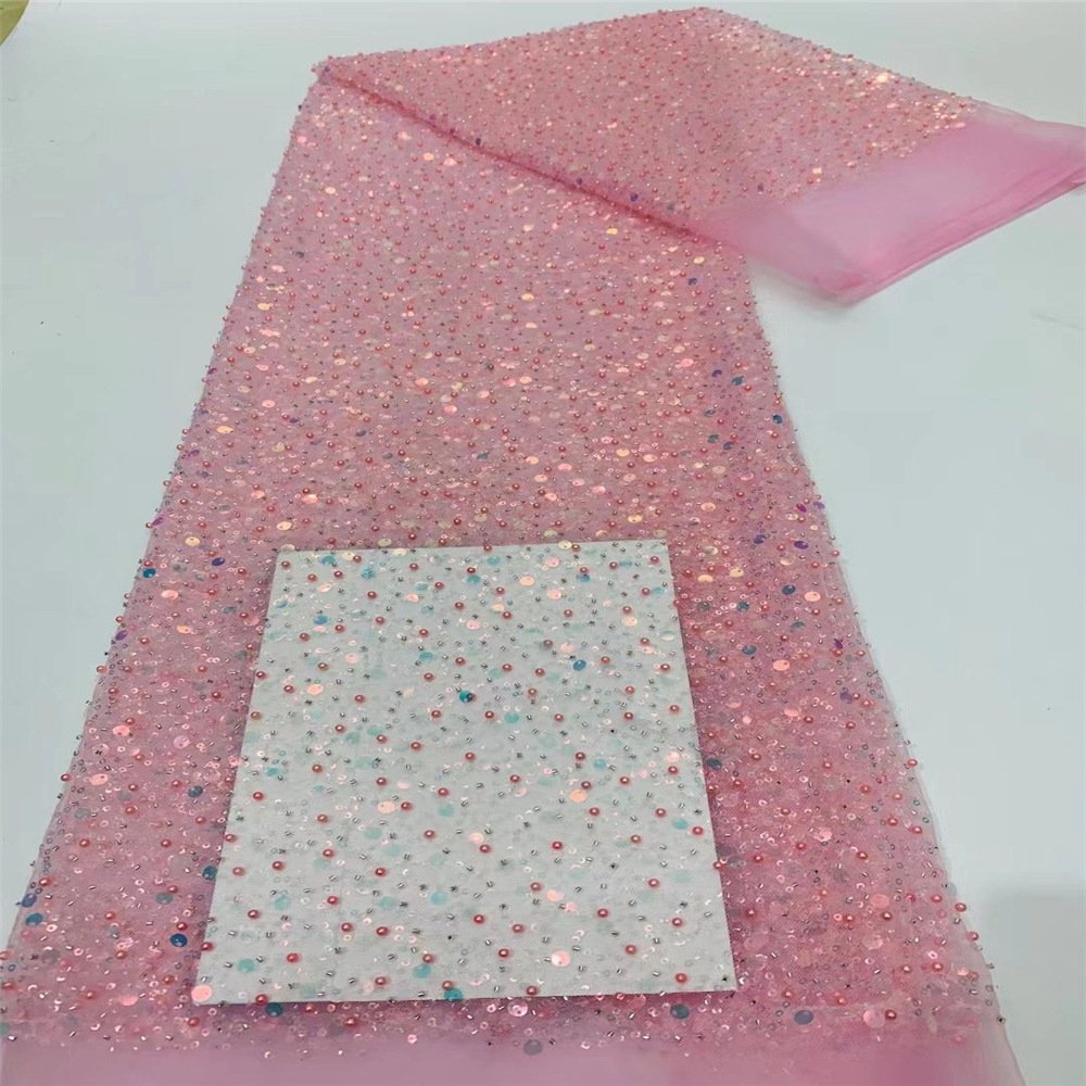 China Factory Direct Sale Latest African Bridal Lace Fabric Sequin Beaded Embroidery