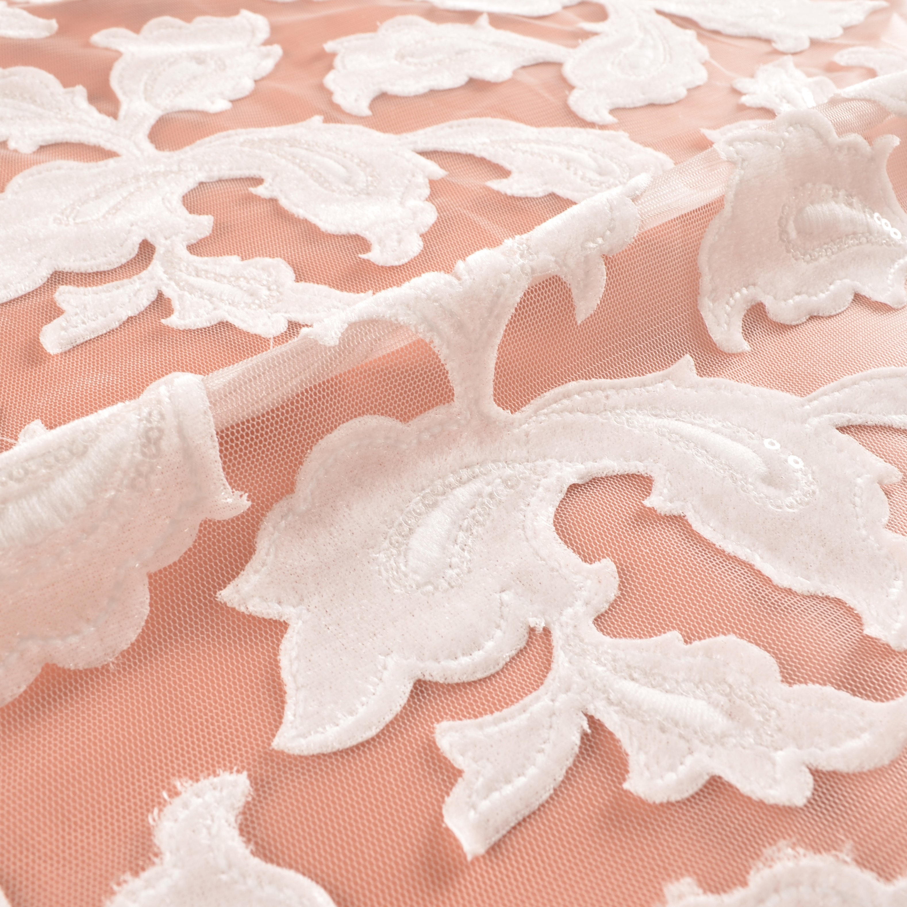 Customized Woven Embroidery Flower 100% Cotton Feather glitter Fabric For Dress