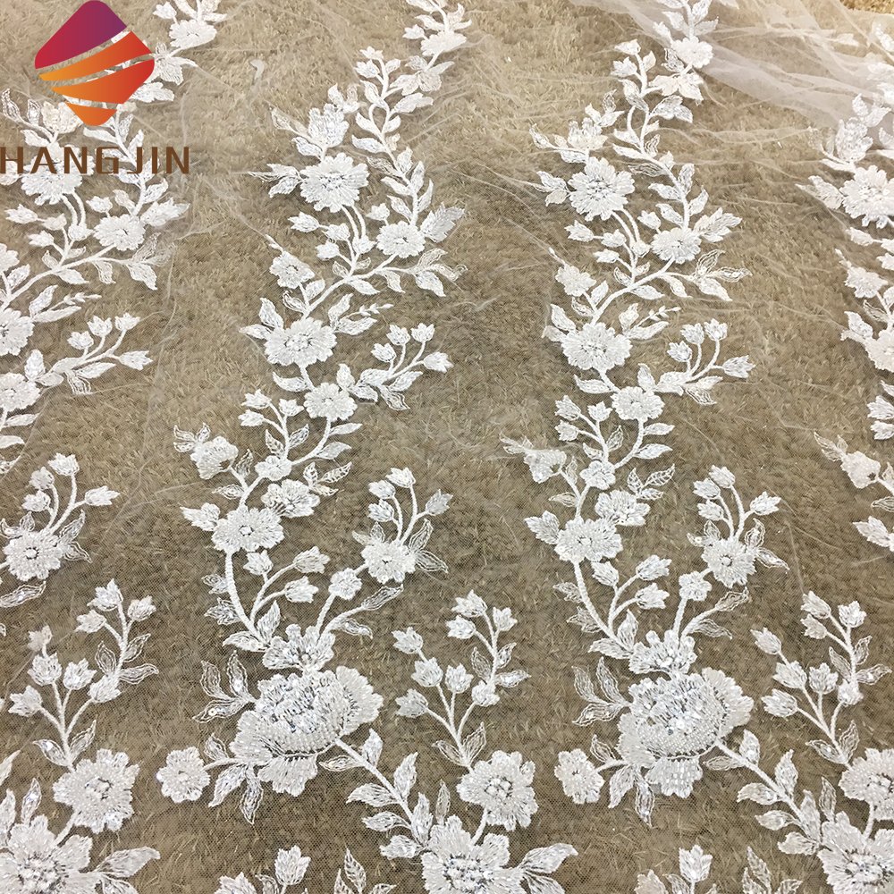 African Sequins Embroidery 3D Beaded Tulle Floral Embroidered Net Fabric Wedding Lace Fabrics For Women