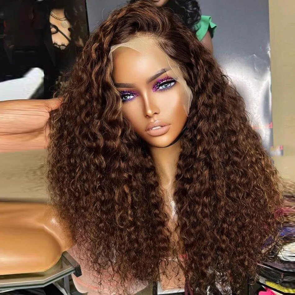 Chocolate Brown Water Wave Lace Front Wig Loose Deep Curly HD Frontal Glueless Human Hair Wigs For Women