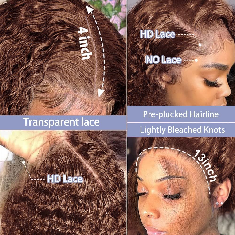 Chocolate Brown Water Wave Lace Front Wig Loose Deep Curly HD Frontal Glueless Human Hair Wigs For Women