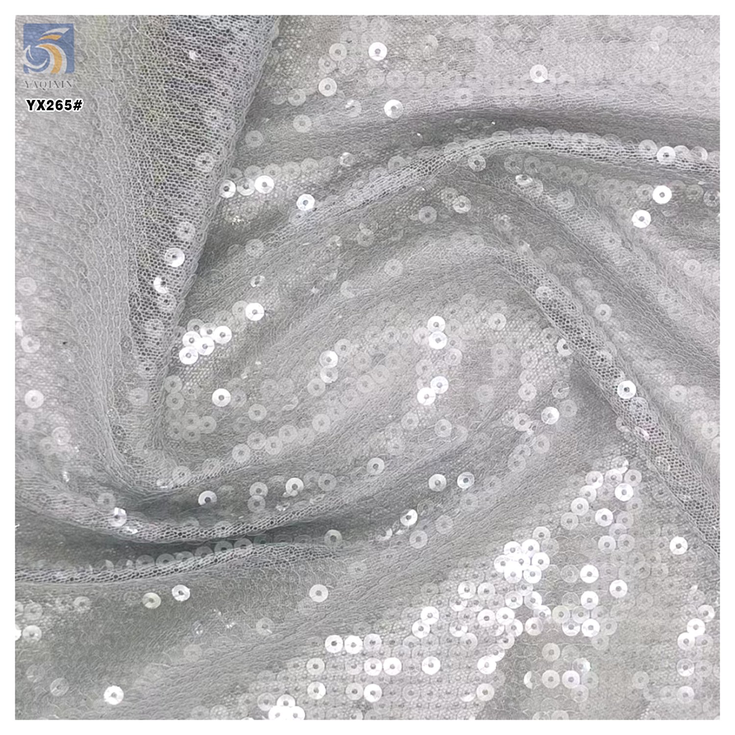 YX265 Factory 300gsm Polyester European Wedding Dress Gown 5mm Sheer Crystal Sequin Embroidery Fabric