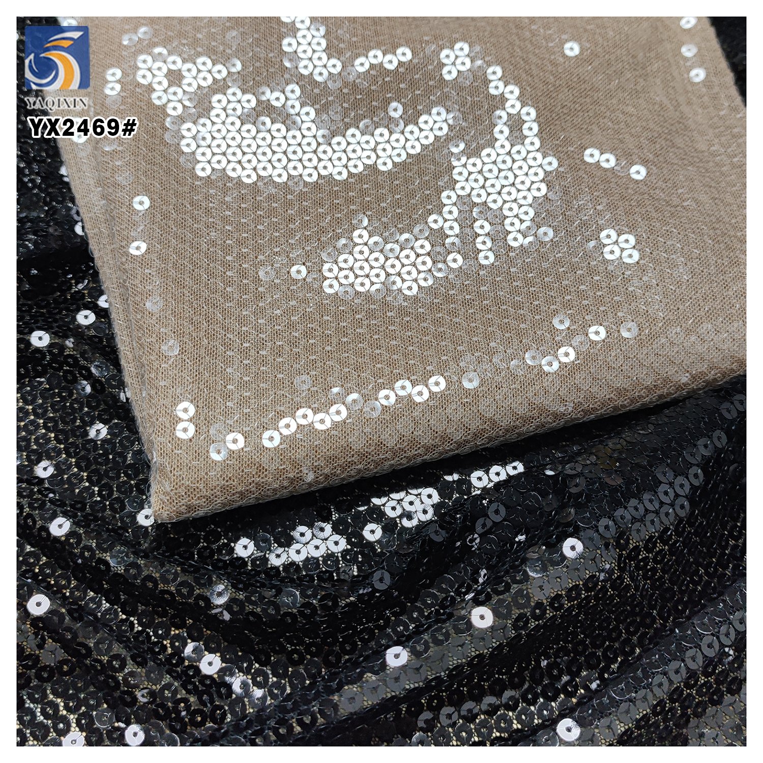 YX265 Factory 300gsm Polyester European Wedding Dress Gown 5mm Sheer Crystal Sequin Embroidery Fabric