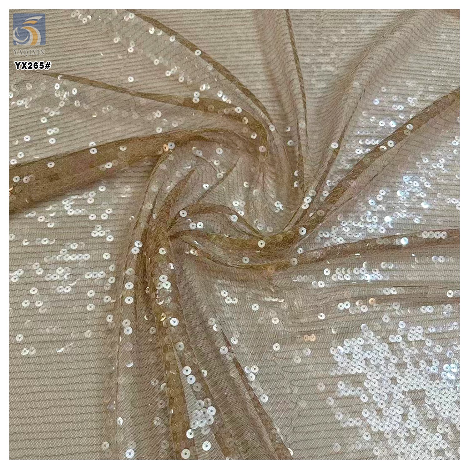 YX265 Factory 300gsm Polyester European Wedding Dress Gown 5mm Sheer Crystal Sequin Embroidery Fabric