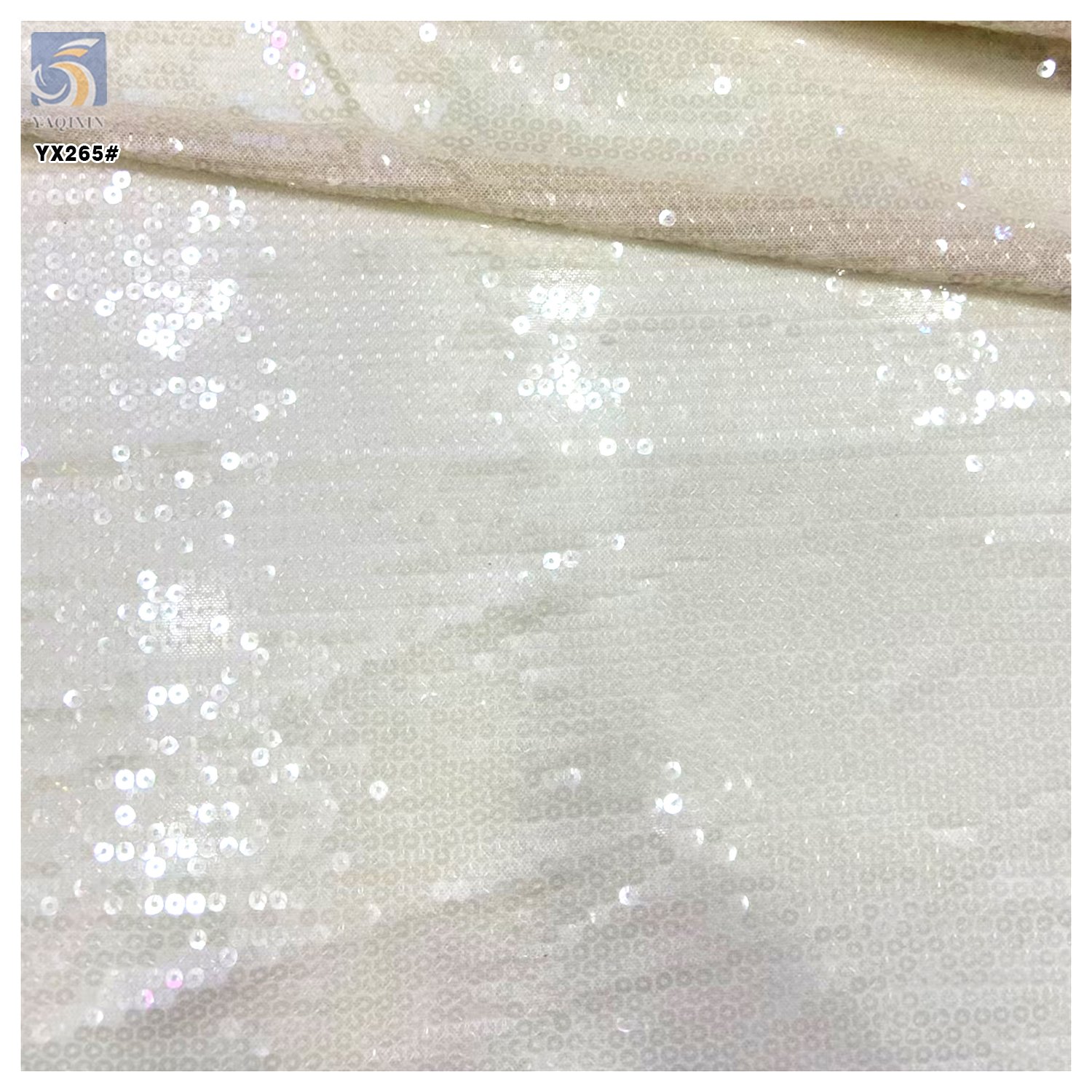 YX265 Factory 300gsm Polyester European Wedding Dress Gown 5mm Sheer Crystal Sequin Embroidery Fabric