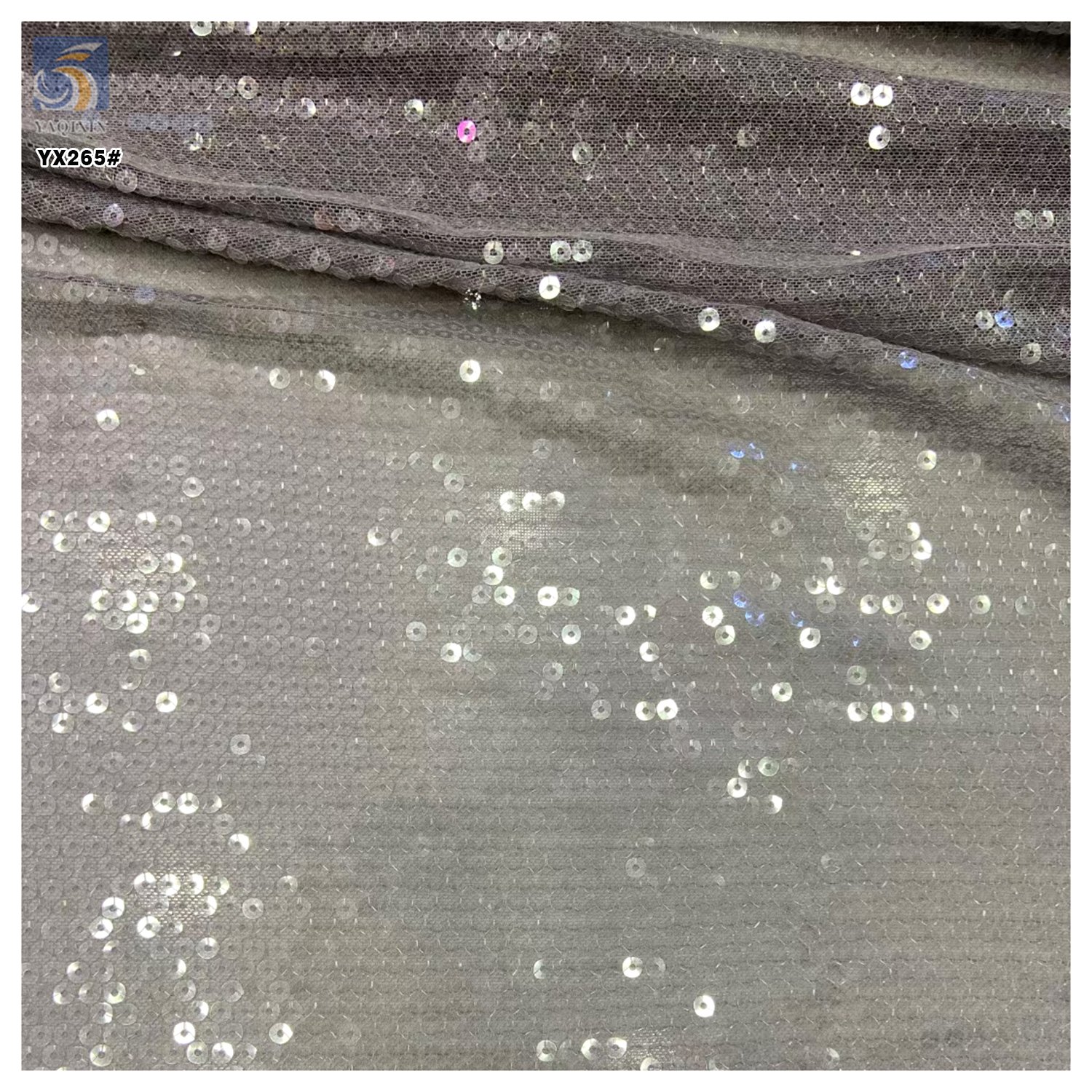 YX265 Factory 300gsm Polyester European Wedding Dress Gown 5mm Sheer Crystal Sequin Embroidery Fabric