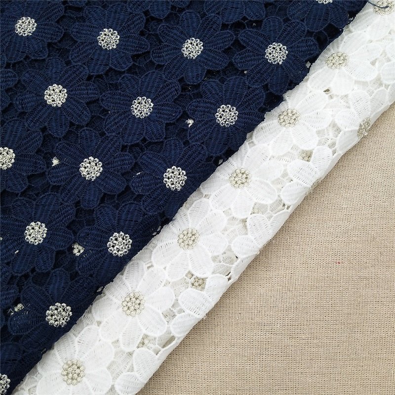 latest new lace daisy fabric polyester two tone guipure daisy lace flower fabric