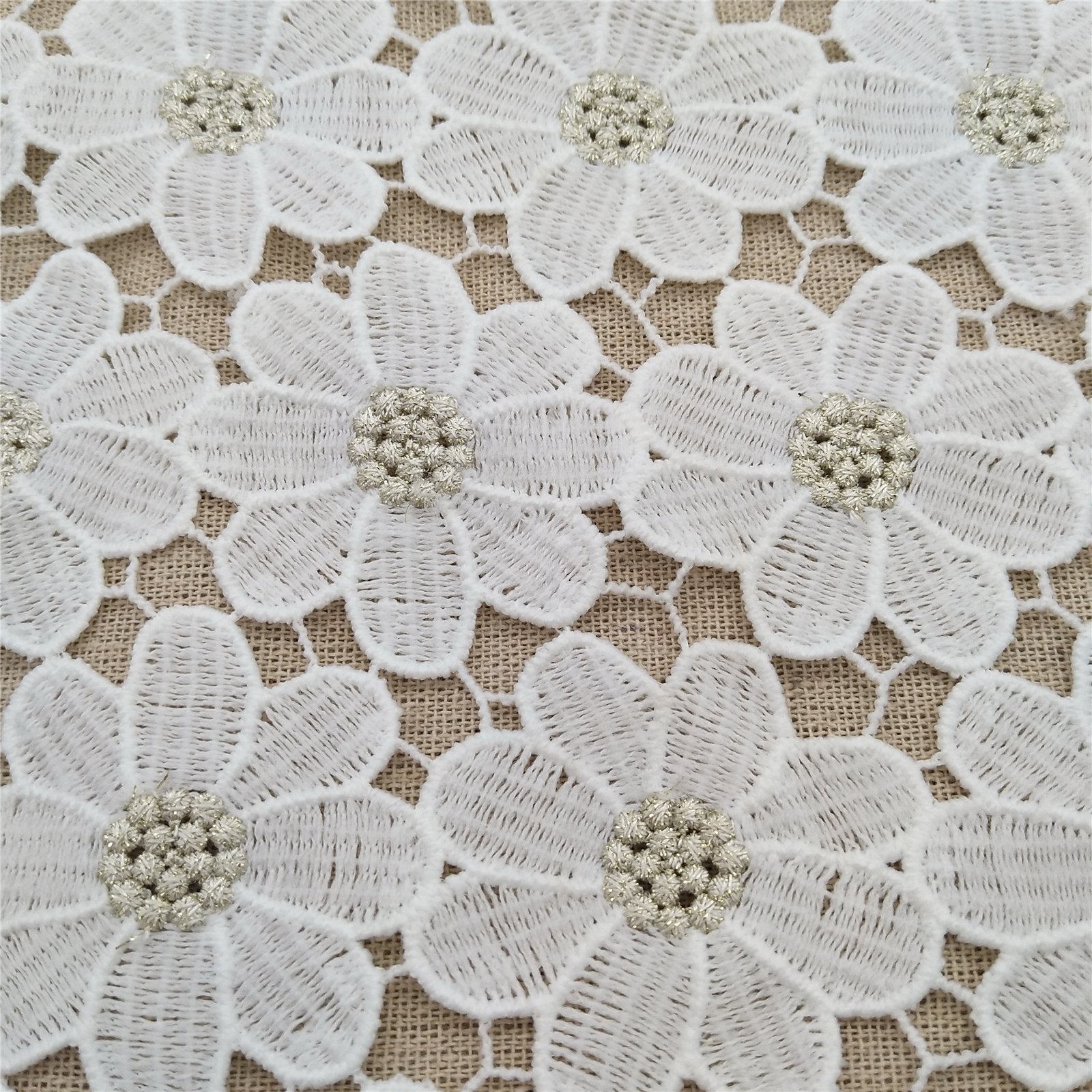 latest new lace daisy fabric polyester two tone guipure daisy lace flower fabric
