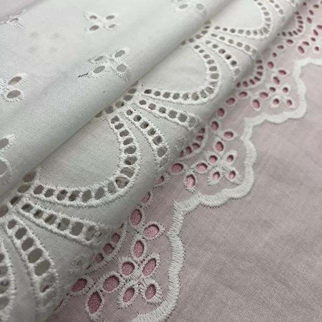 HA-14040 new arrival 100 white cotton eyelet lace embroidery fabric for women wear