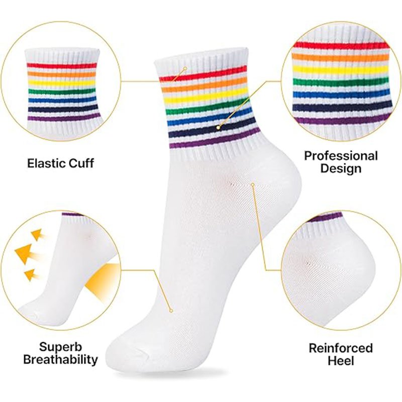 Rainbow striped midtube elastic ribbed socks for women