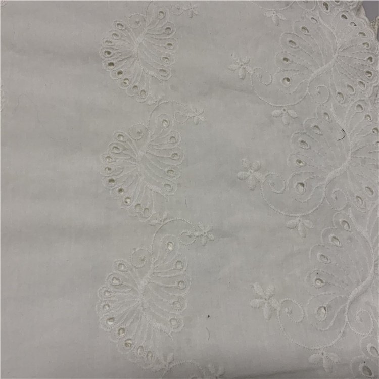 Free sample soft white cotton lace eyelet floral cotton embroidery fabric for women skirt