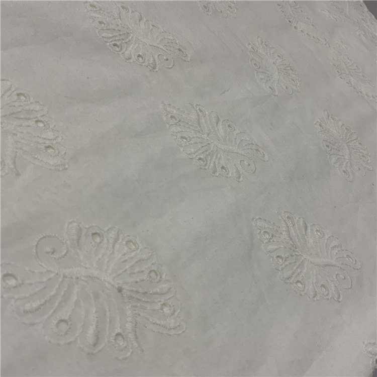 Free sample soft white cotton lace eyelet floral cotton embroidery fabric for women skirt