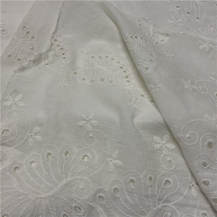 Free sample soft white cotton lace eyelet floral cotton embroidery fabric for women skirt