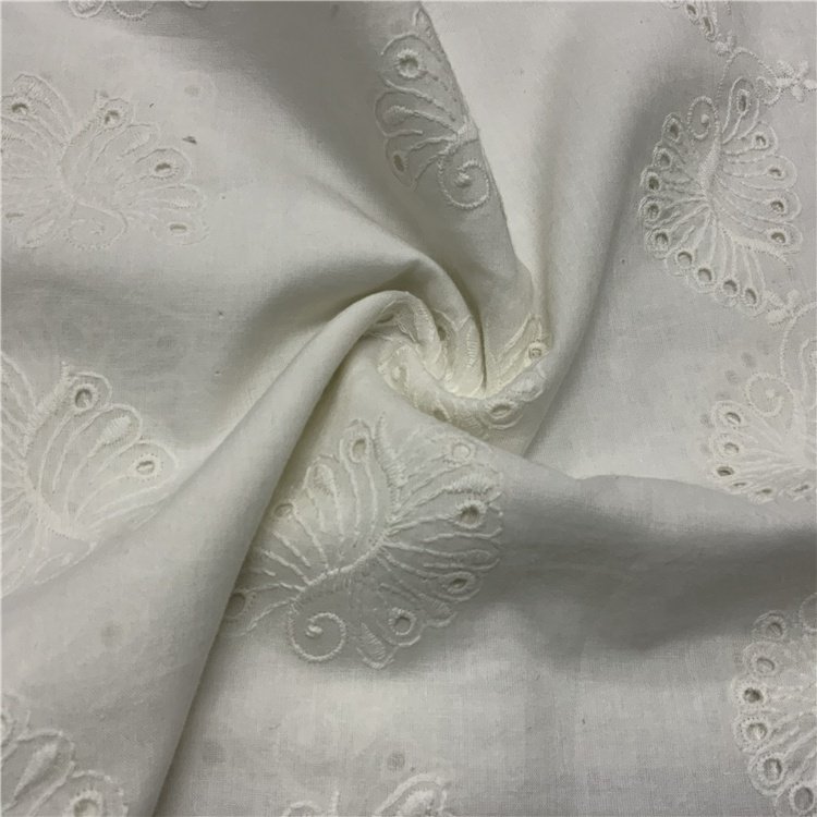 Free sample soft white cotton lace eyelet floral cotton embroidery fabric for women skirt
