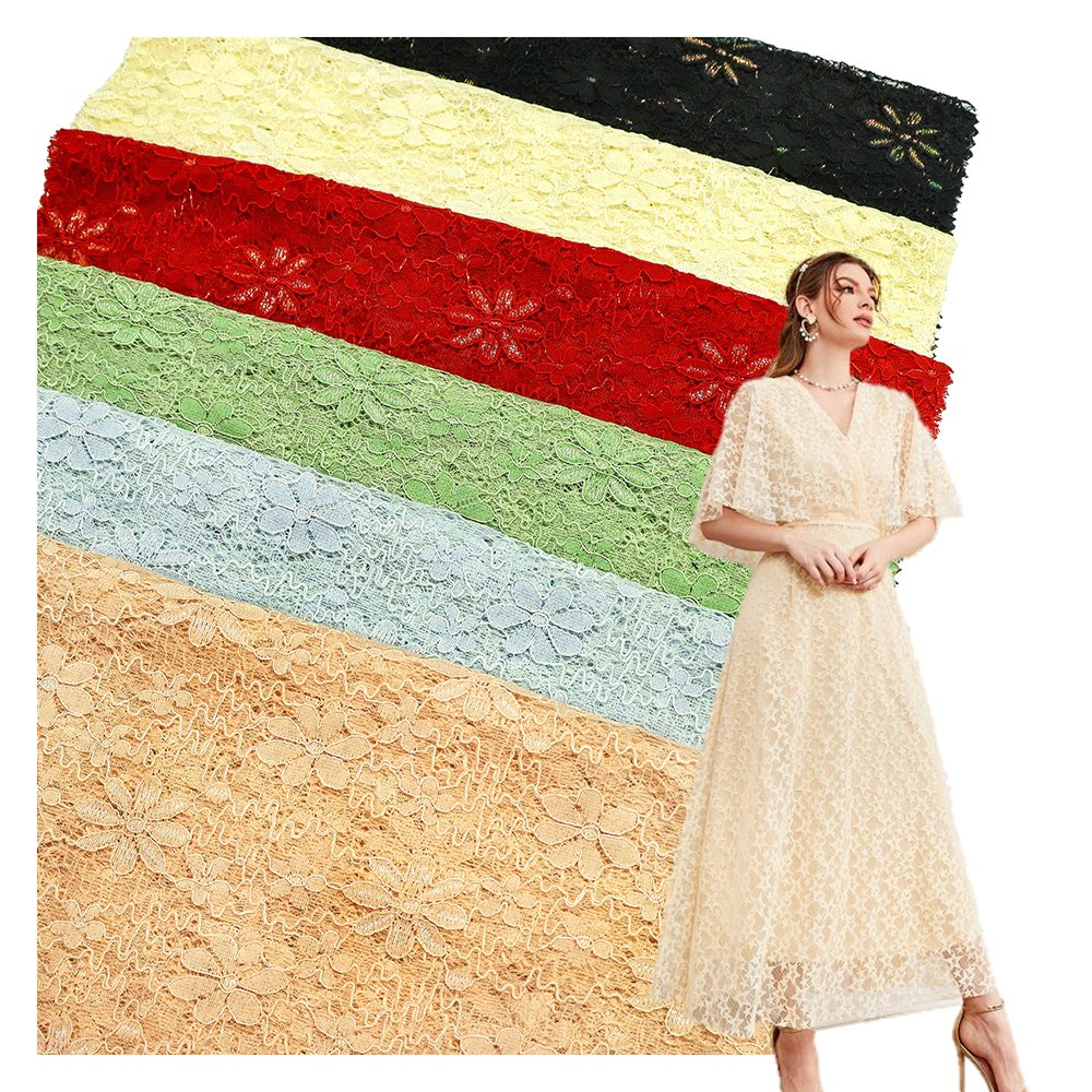 High Quality Gold Lace Fabric Cotton Embroidery Chantilly Lace Fabric For Women Clothes