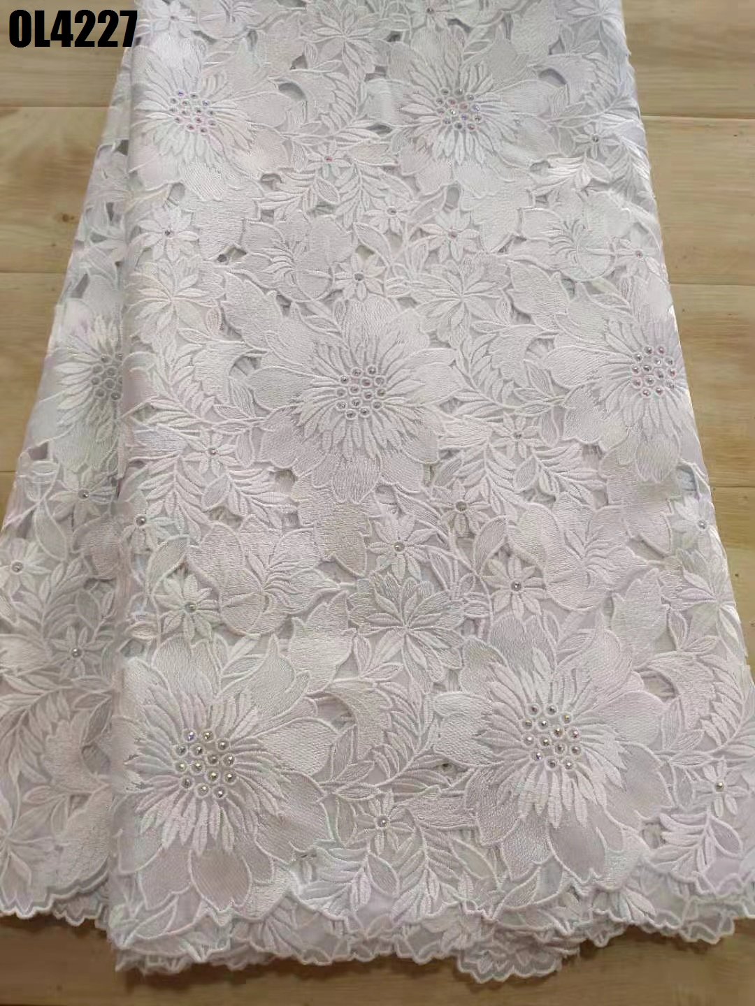 Top quality luxury lace sky blue organza lace fabric with stones wedding dress embroidery lace fabric women clothing for party