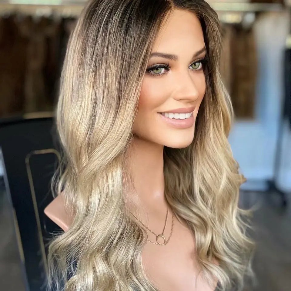Jewish Hair Silky Straight Wave Blonde Brown Highlight Color Cuticle Aligned Human Hair HD Lace Frontal Wigs