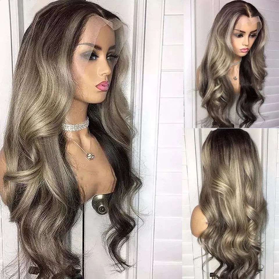 Jewish Hair Silky Straight Wave Blonde Brown Highlight Color Cuticle Aligned Human Hair HD Lace Frontal Wigs