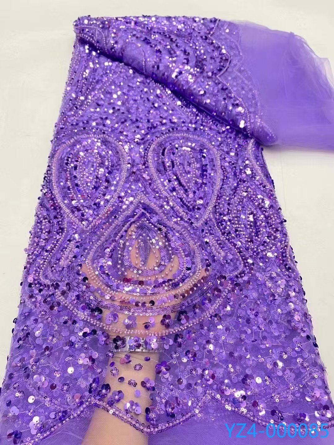 2024 Embroidery Fabric Fashion French Net Lace Fabric African Sequins Embroidered Lace Fabric With Beads For Women Party Dress