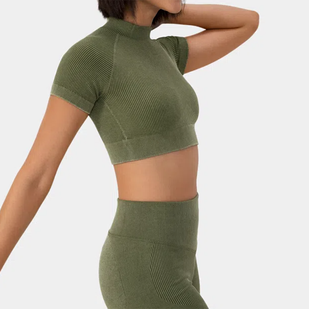 Custom Women'S Ribbed Knit Mock Neck Short Sleeve Cropped Summer Hot Sale Crop Top Women Custom Short Sleeve Crop Top Gym