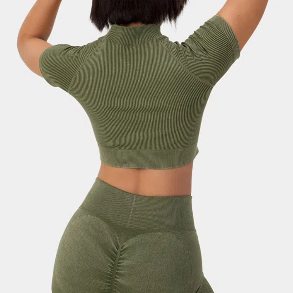Custom Women'S Ribbed Knit Mock Neck Short Sleeve Cropped Summer Hot Sale Crop Top Women Custom Short Sleeve Crop Top Gym