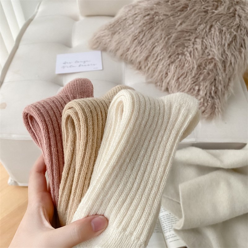 Cashmere/wool socks women's autumn and winter sweat-absorbent ribbed socks with loose foldable cuff