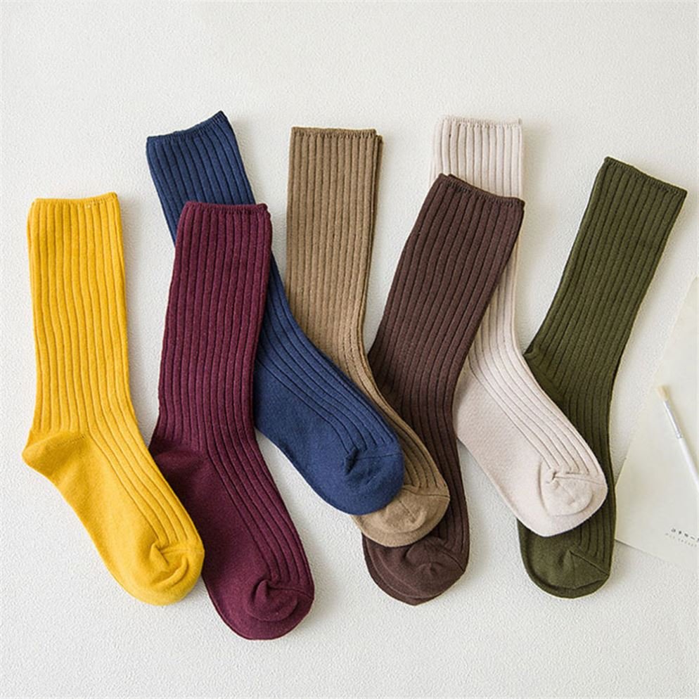 K40 Solid color Socks Women Cotton Knitting Rib Solid Colors 14 Kinds of 4 Seasons Basic Daily Women Socks