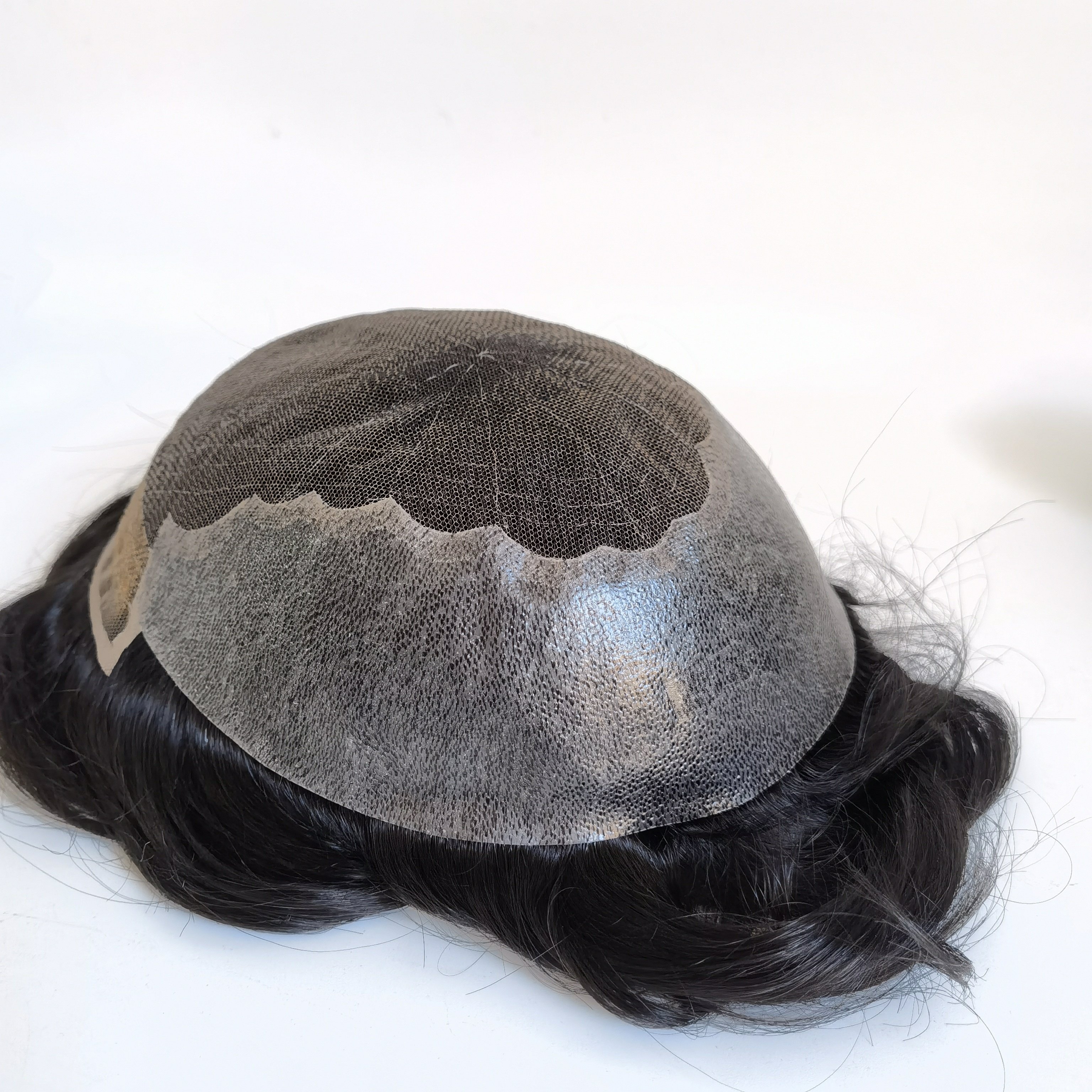 Q6 Thin PU Skin Base French Lace Human Hair System Mens Toupee For Men With Front Lace Bleached