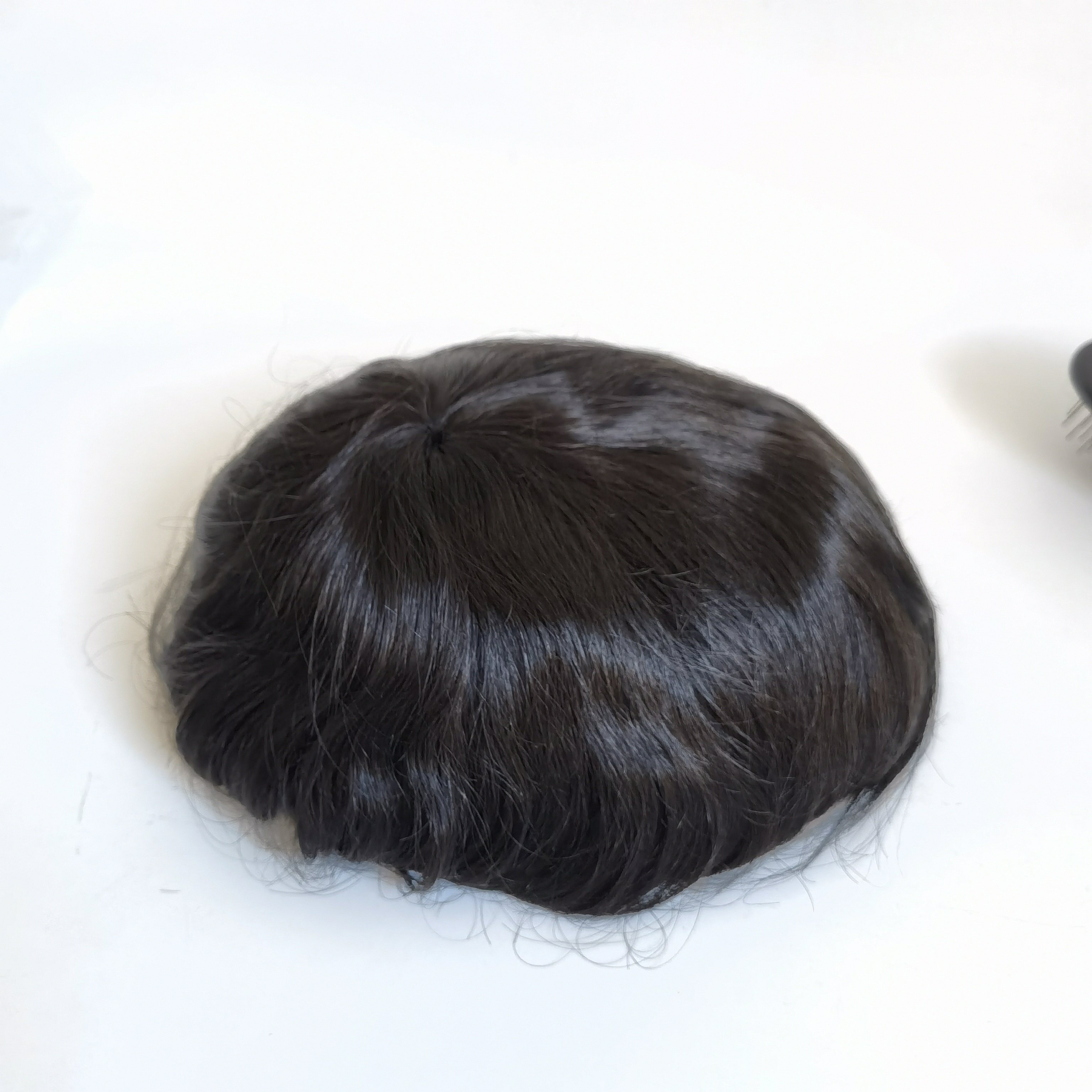 Q6 Thin PU Skin Base French Lace Human Hair System Mens Toupee For Men With Front Lace Bleached