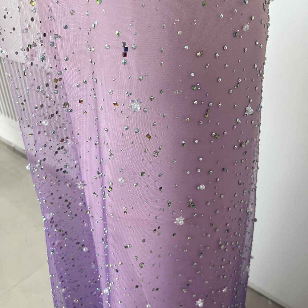 High grade sequin diamonds pearl tulle fabric beaded embroidery printed mesh fabric for evening dress