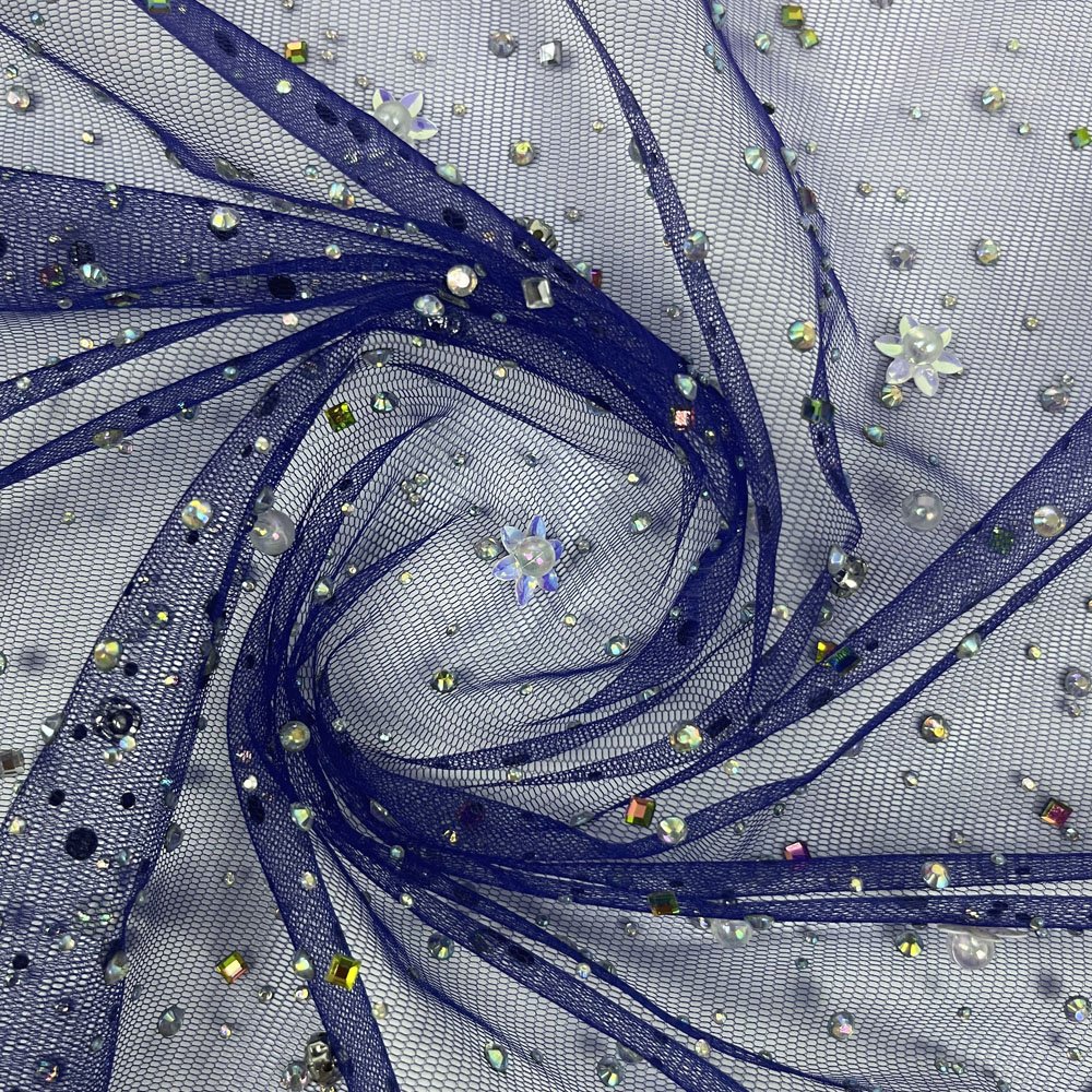 High grade sequin diamonds pearl tulle fabric beaded embroidery printed mesh fabric for evening dress