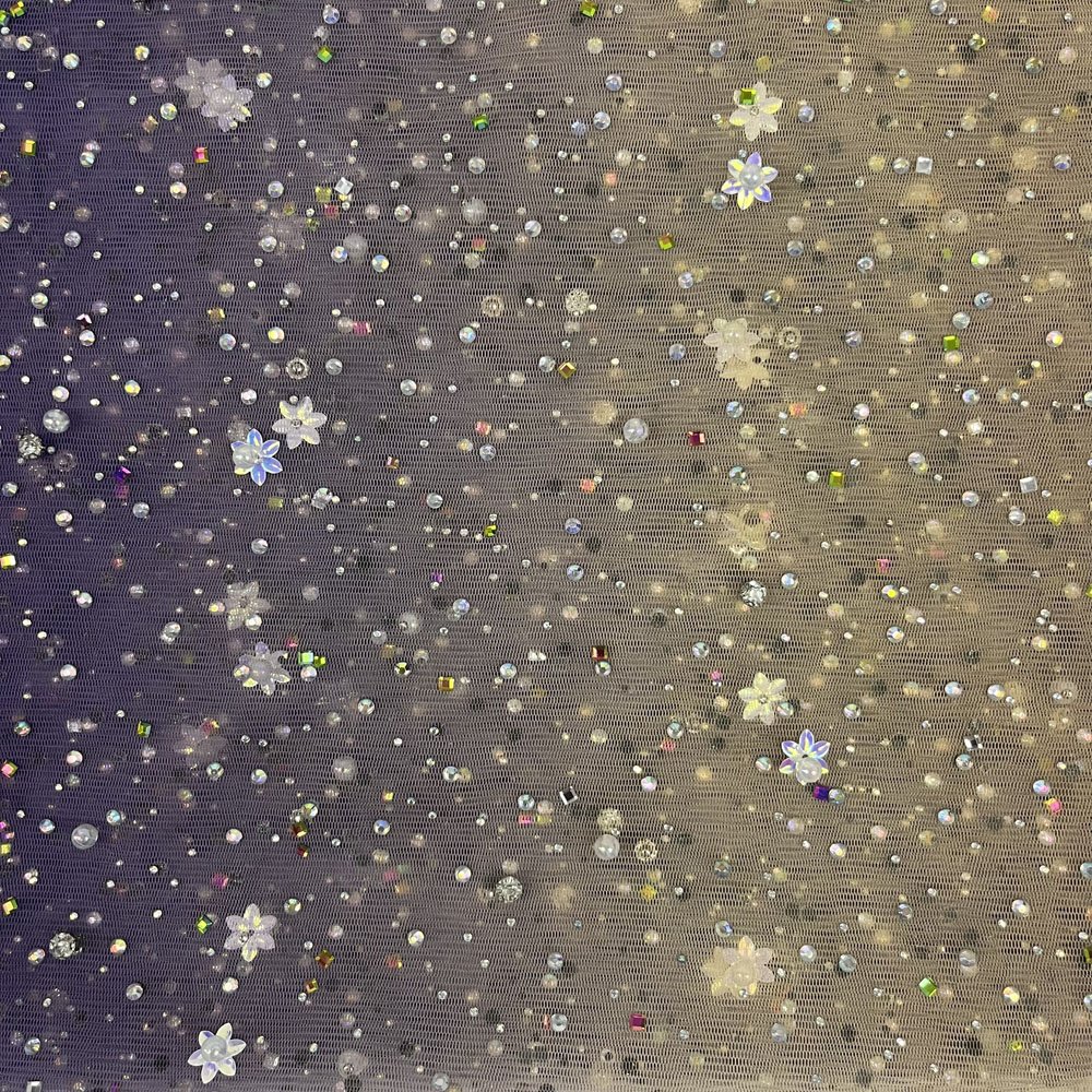 High grade sequin diamonds pearl tulle fabric beaded embroidery printed mesh fabric for evening dress