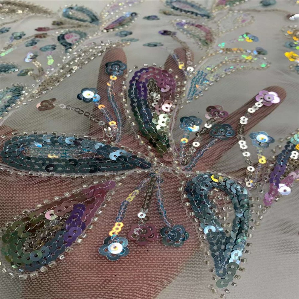 Beautifical beaded lace fabric african wedding dress lace materials embroidery bridal sequin fabric ML44N1071