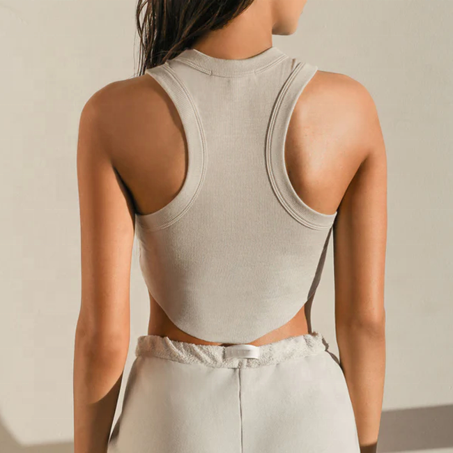 Soft Ribbed Cotton Workout Clothing Women Yoga Cropped Racerback Vest Wholesale Logo Fitness Tank Top