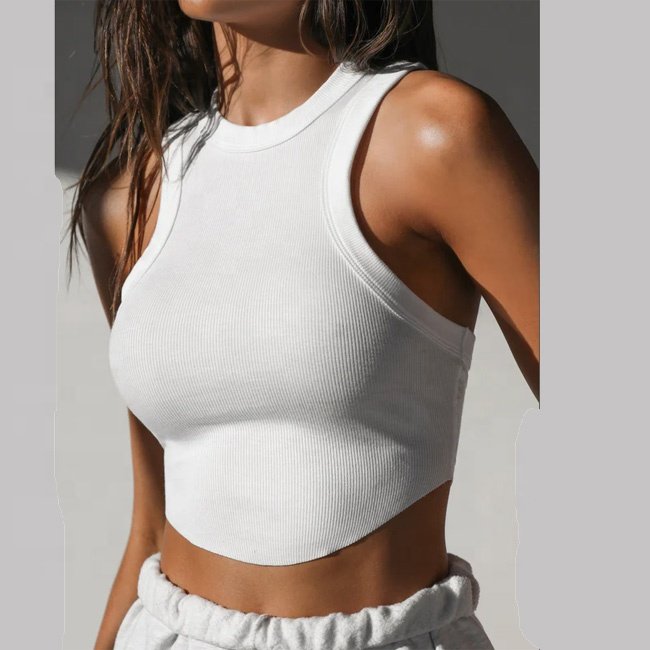 Soft Ribbed Cotton Workout Clothing Women Yoga Cropped Racerback Vest Wholesale Logo Fitness Tank Top