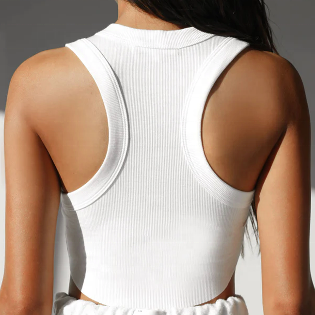 Soft Ribbed Cotton Workout Clothing Women Yoga Cropped Racerback Vest Wholesale Logo Fitness Tank Top