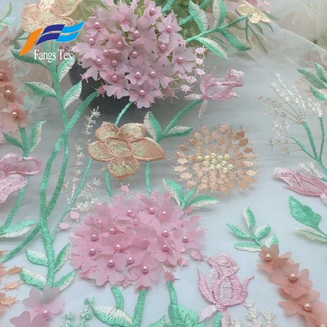 Bestway Elegant 3D Satin Ribbon Embroidery Rosette Decorative bead embroidery Fabric for Wedding Event Party