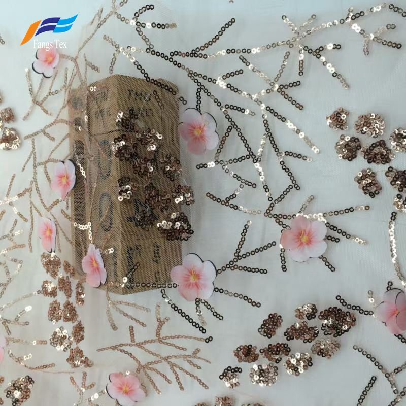 Bestway Elegant 3D Satin Ribbon Embroidery Rosette Decorative bead embroidery Fabric for Wedding Event Party