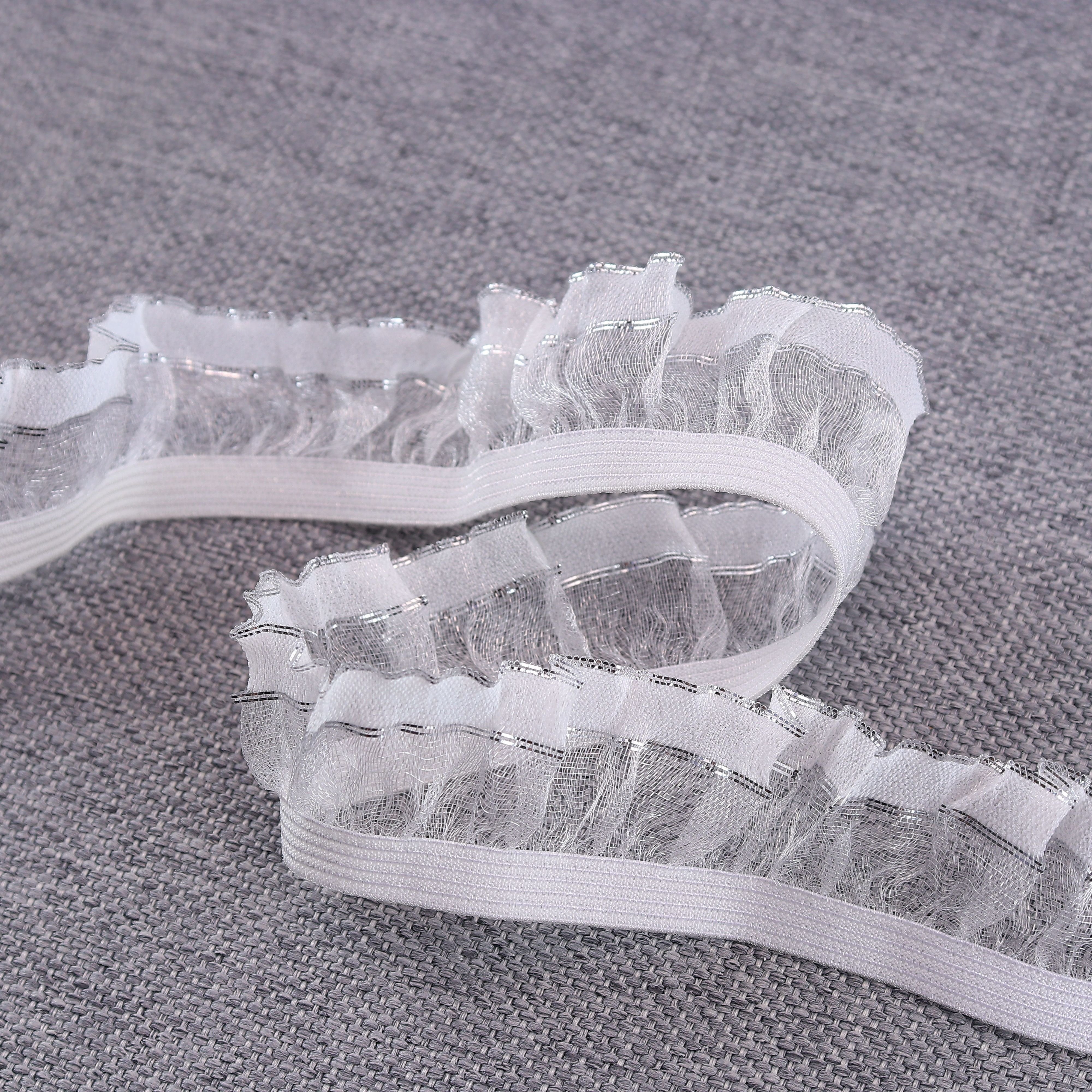 Manufacturers wholesale 2cm One-way mirror silk agaric lace elastic ribbon silver diy jewelry lace elastic belt for clothing