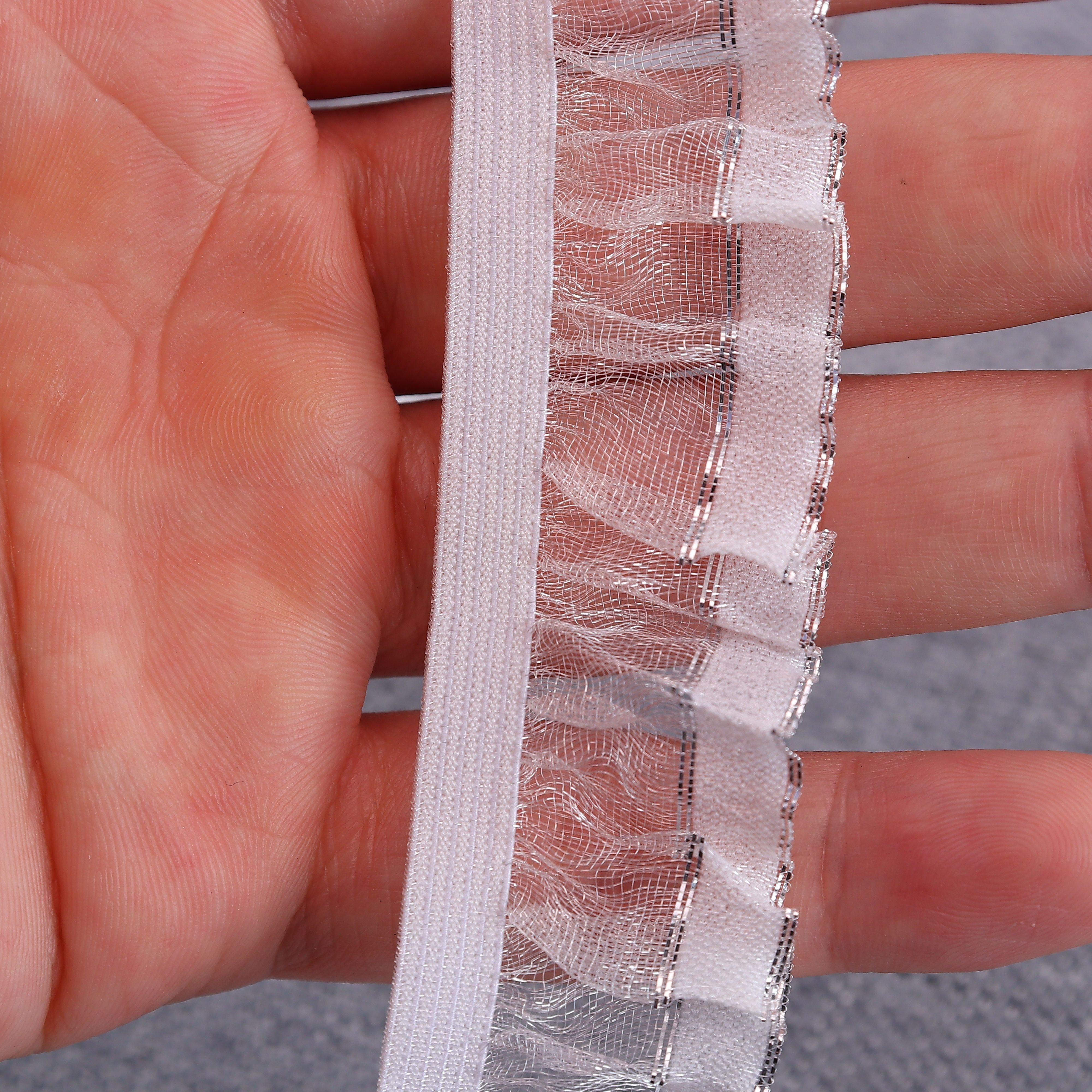 Manufacturers wholesale 2cm One-way mirror silk agaric lace elastic ribbon silver diy jewelry lace elastic belt for clothing