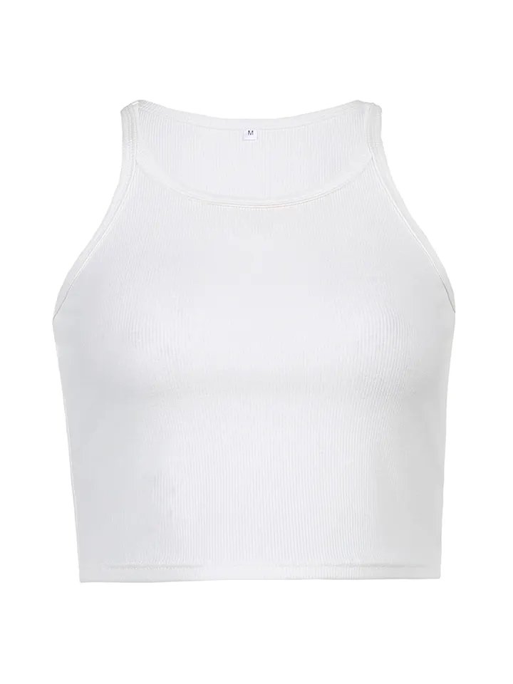 tengcai Casual White Sleeveless Cotton Cami Top Women Fashion Ribbed Crop Top Tees Ladies Basic Fitness Camisole Summer tank top