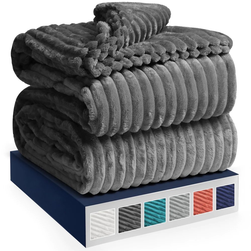 Super Soft Fashionable Cozy Plush Home Textile Fabric Knitted Jacquard Stripe Ribbed Faux Rabbit Fur Throw Blanket