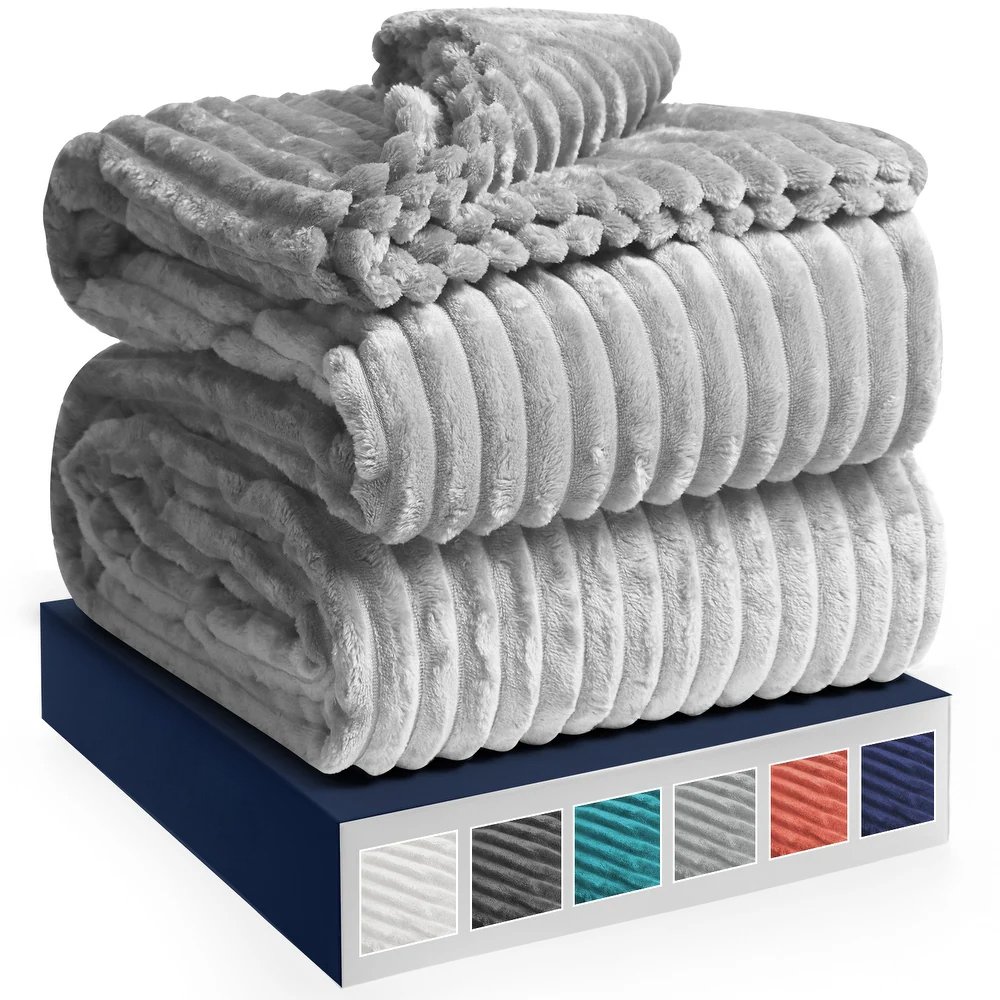 Super Soft Fashionable Cozy Plush Home Textile Fabric Knitted Jacquard Stripe Ribbed Faux Rabbit Fur Throw Blanket