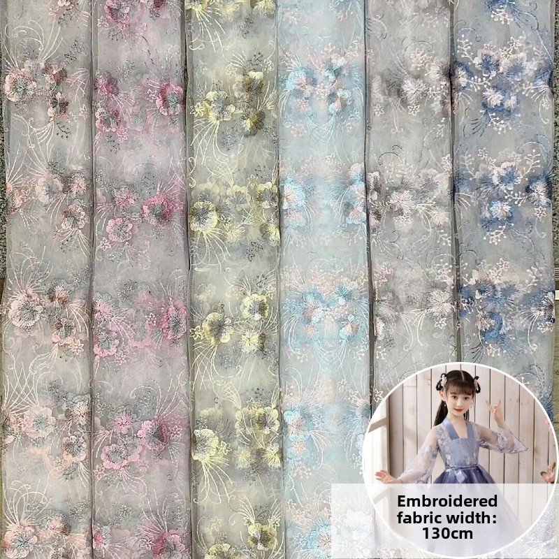 Double-Sided Flower Mesh Embroidered Fabric Spring/Summer Dresses Girl's Han Dynasty Wedding Dress Fabric Embroidery Fabric