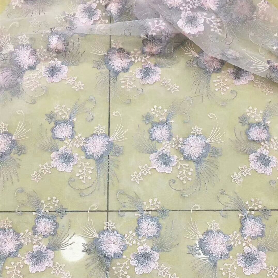 Double-Sided Flower Mesh Embroidered Fabric Spring/Summer Dresses Girl's Han Dynasty Wedding Dress Fabric Embroidery Fabric