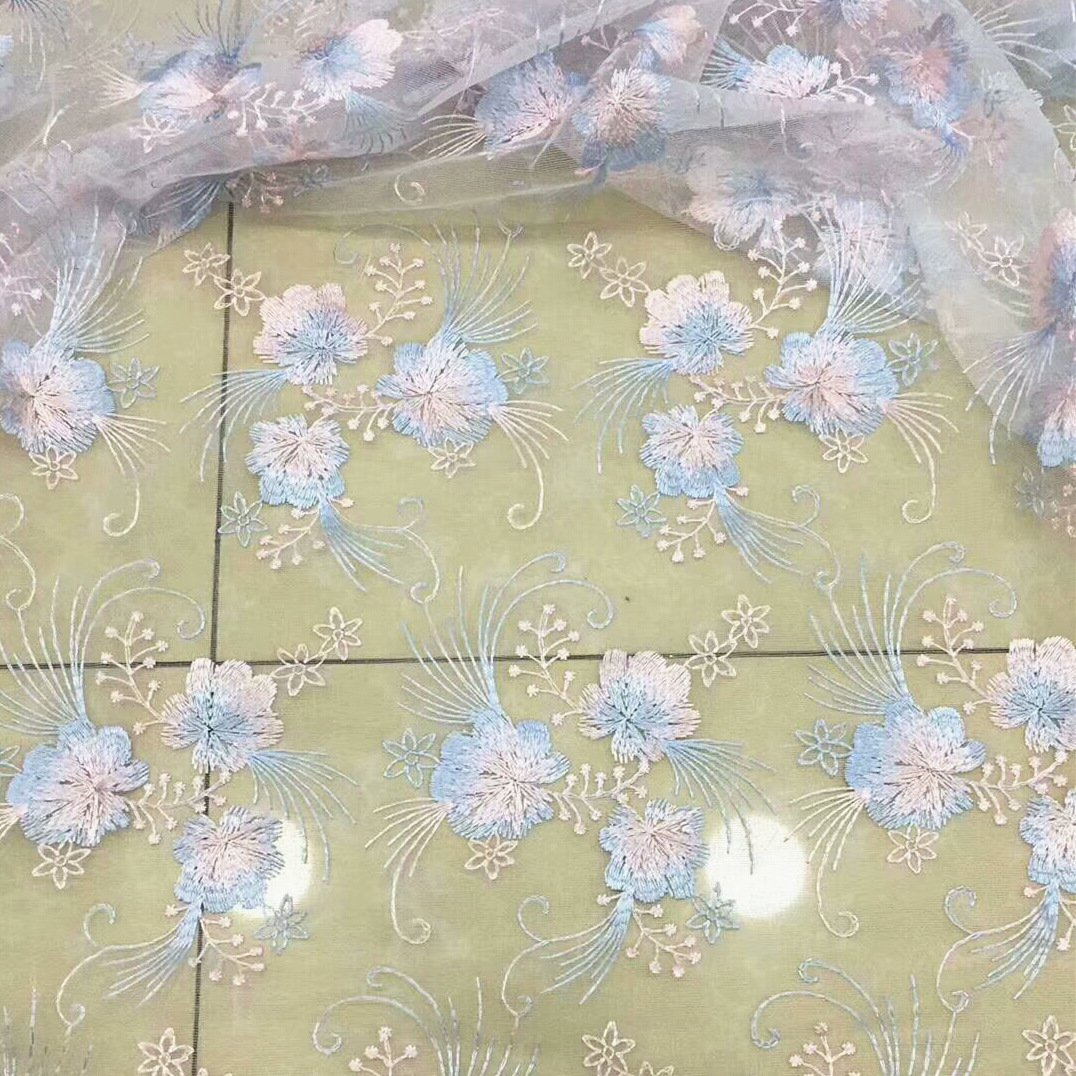 Double-Sided Flower Mesh Embroidered Fabric Spring/Summer Dresses Girl's Han Dynasty Wedding Dress Fabric Embroidery Fabric